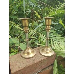 Candlestick holders,Vintage home decor, Mid Century decor, brass, two toned